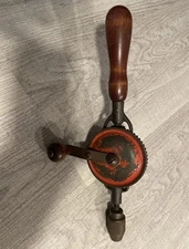 Hand Drill Crank with Wooden Handle Eggbeater Style - VINTAGE