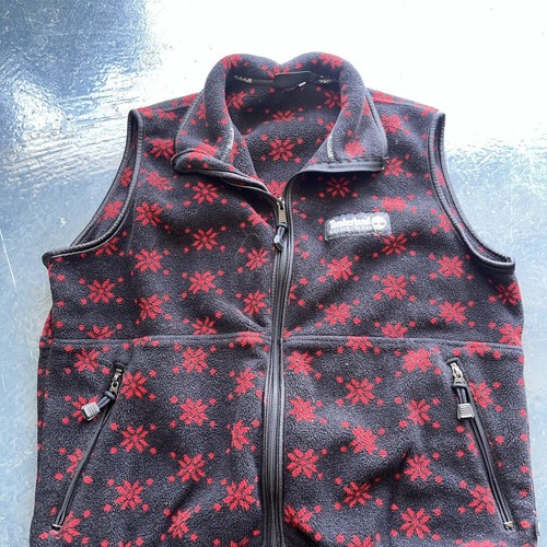 Vtg Timberland Performance Black Red Print Fleece Vest Women’s Sz XL USA Made