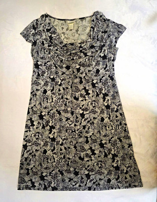 Motherhood Maternity Maternity L Gray Black Floral Cowl Neck Dress