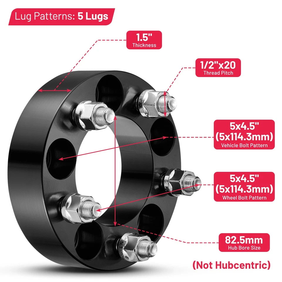 4PC 1.5 Inch 5x4.5 5x114.3 Wheel Spacers 1/2"x20 for Ford Taurus 2010-2014 - Image 2 of 4