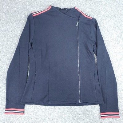 Saint + Sofia Jacket Asymetrical Navy Organic Cotton Fleece Full-Zip Biker Sz 10