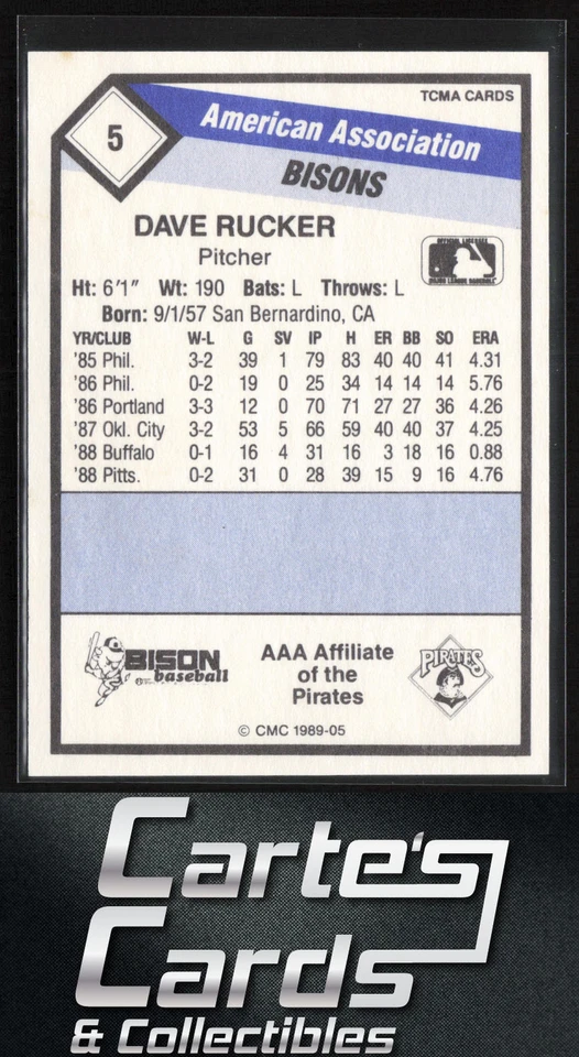 Dave Rucker 1989 CMC Buffalo Bisons #5 Buffalo Bisons - Image 2 of 2