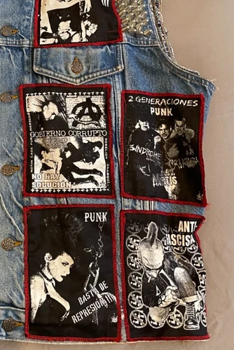 RARE Mexican/Latinx PUNK vest. Los Crudos, Tozcos Studded, patched, denim L / XL image 6