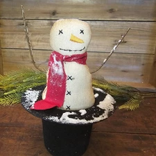 Primitive Snowman Doll in a Top Hat Christmas Decorations vintage looking