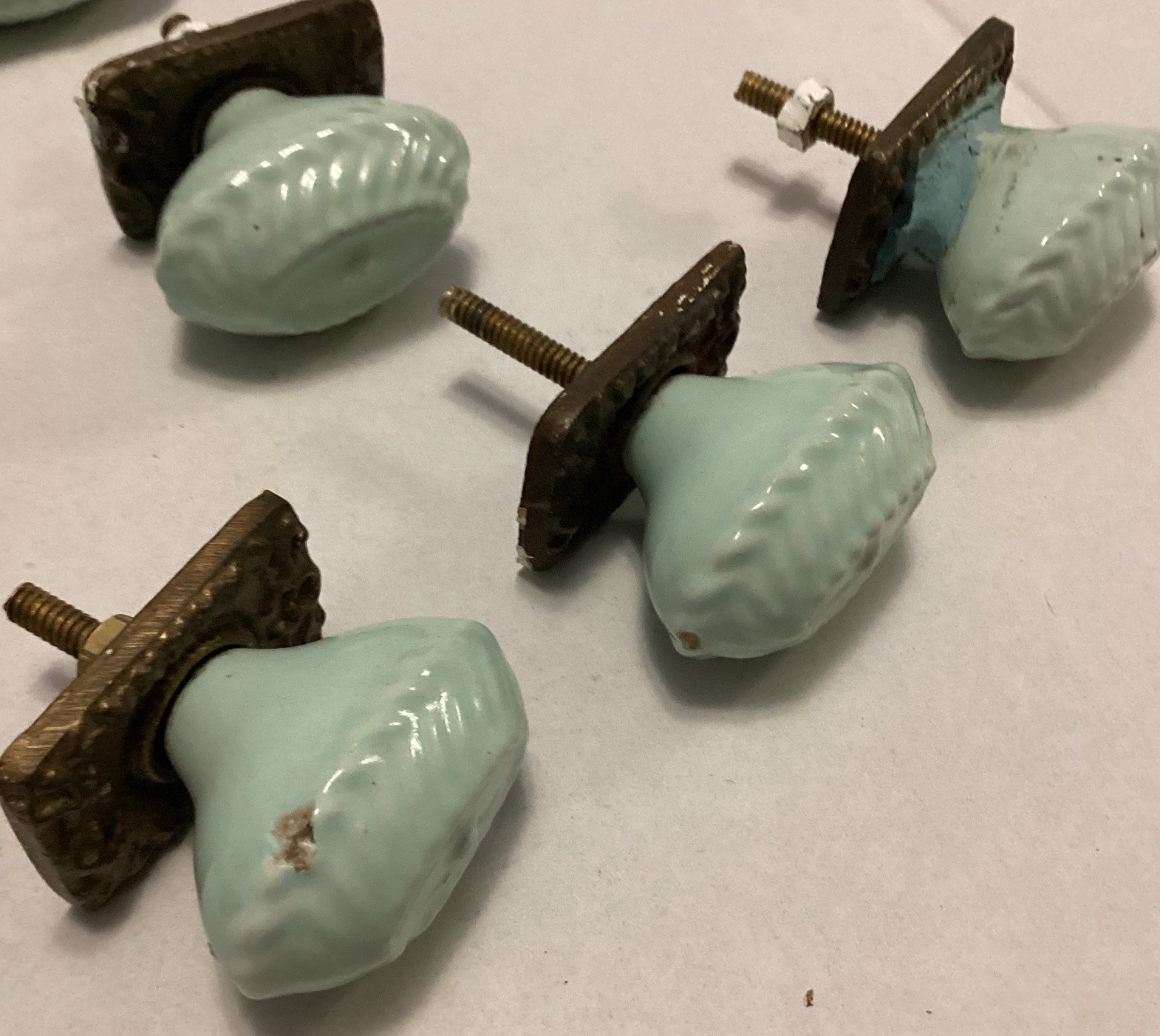 Vintage Oval Decorative Cabinet Knobs With Backplate Light Powder Blue