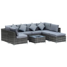 Image of 8 Piece Rattan Corner Sofa Set with Wide & Deep Seat, Assembled Aluminum PE