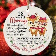 28 Years Of Marriage Ornament Happy 28th Anniversary Deer Couple Christmas Gift