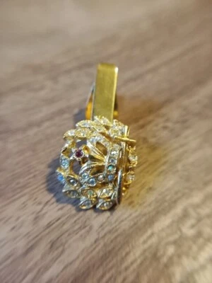 ORA Masonic Crown Star Sword Lapel Saver Tie Bar Clip Gold-Tone Rhinestones - Image 1 of 4