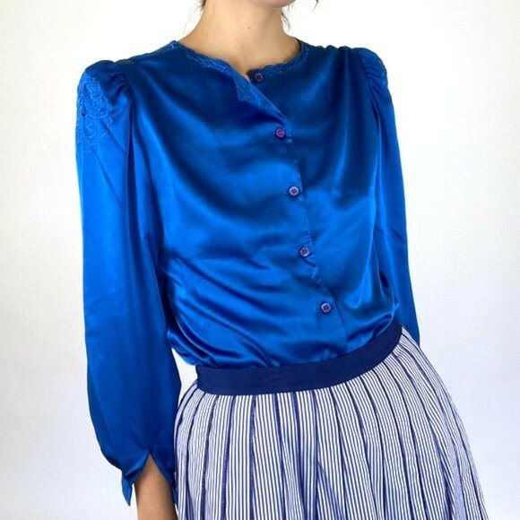 YFB 100% Cotton Gauze Royal Blue Button Down Shirt Dress main image 1