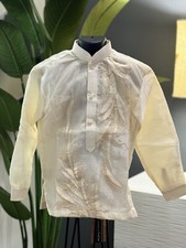 Kids White Long Sleeve Pineapple or Pi a Organza Barong Tagalog Size 12 Boys