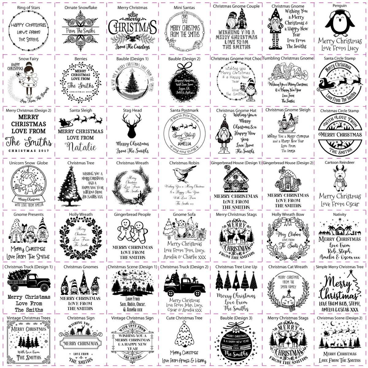 Francobolli in gomma laser cartolina di Natale personalizzati multipli disegni e dimensioni | eBay