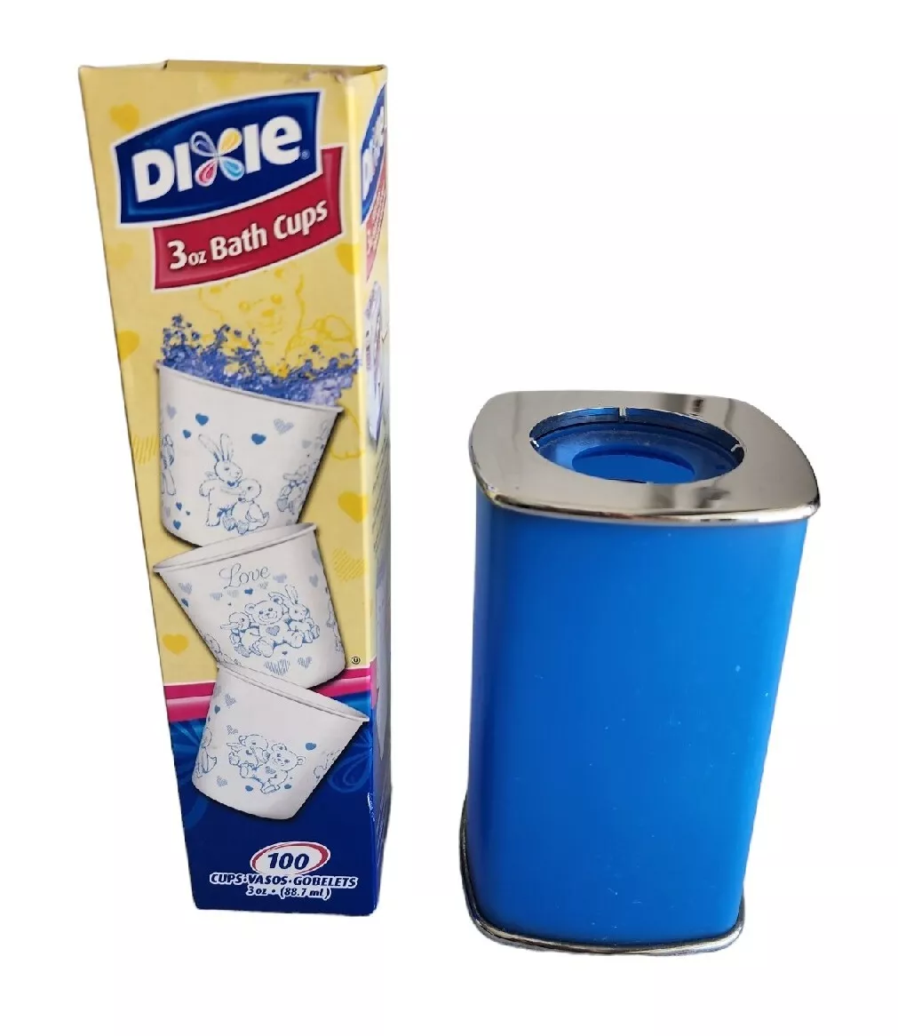 Vintage Bathroom Cup Dispenser Blue and Approx. 80 Dixie Cups Included