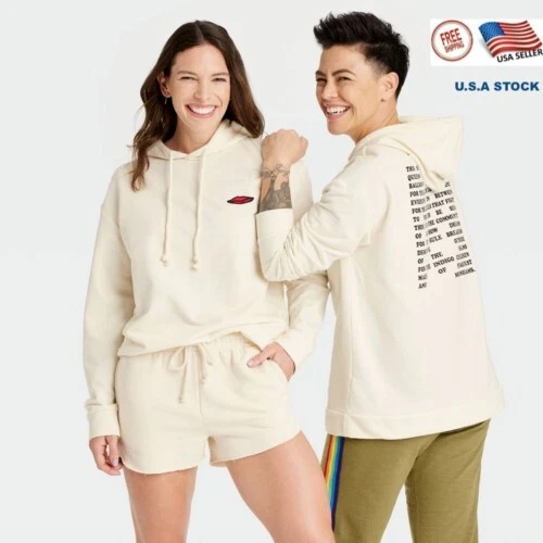 OFF WHITE Felpa con cappuccio Pride Adult Blu Poem Crema TAGLIA SMALL