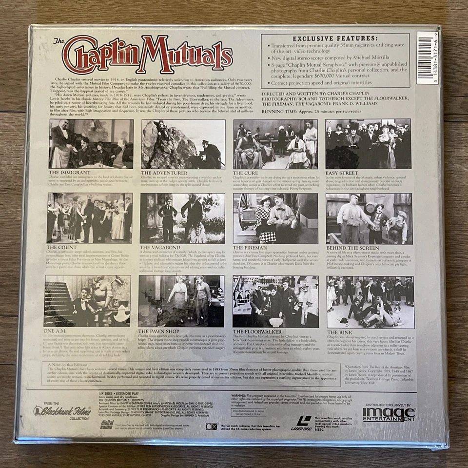 THE CHAPLIN MUTUALS●LASERDISC●1991●BLACKHAWK FILMS●SEALED●3 DISC●RARE NEW SEALED - Image 2 of 2