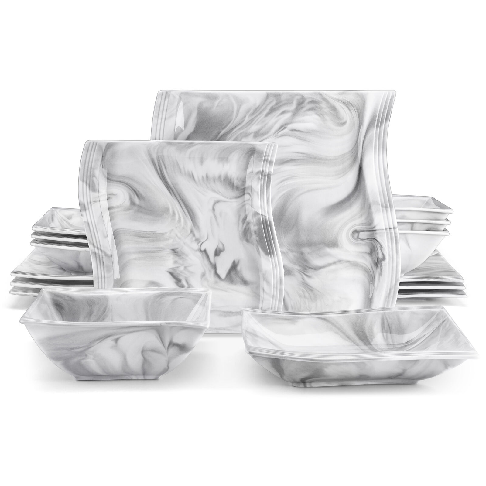 Malacasa Flora Marble Grey Porcelain Dinnerware Set Plates, Cups, Bowls,  And Saucers For 6 People Elegant Tableware Collection From Qg8i, $151.05
