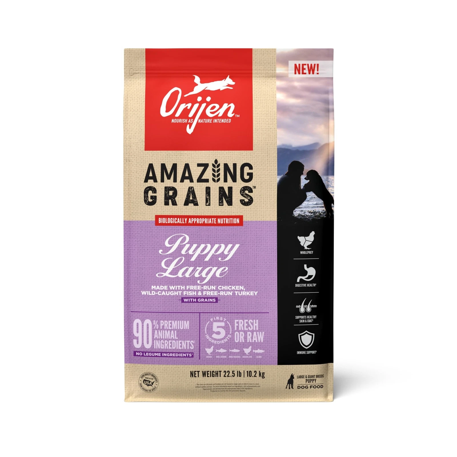 ORIJEN AMAZING GRAINS Large Breed Puppy Dry Dog Food 22.5 lb High Protein