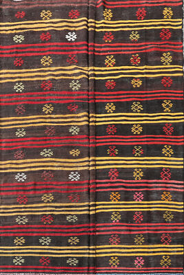 Vintage Flat-Woven Kilim Sumak Turkish Oriental Area Rug Wall-Hanging Nomad 7x10