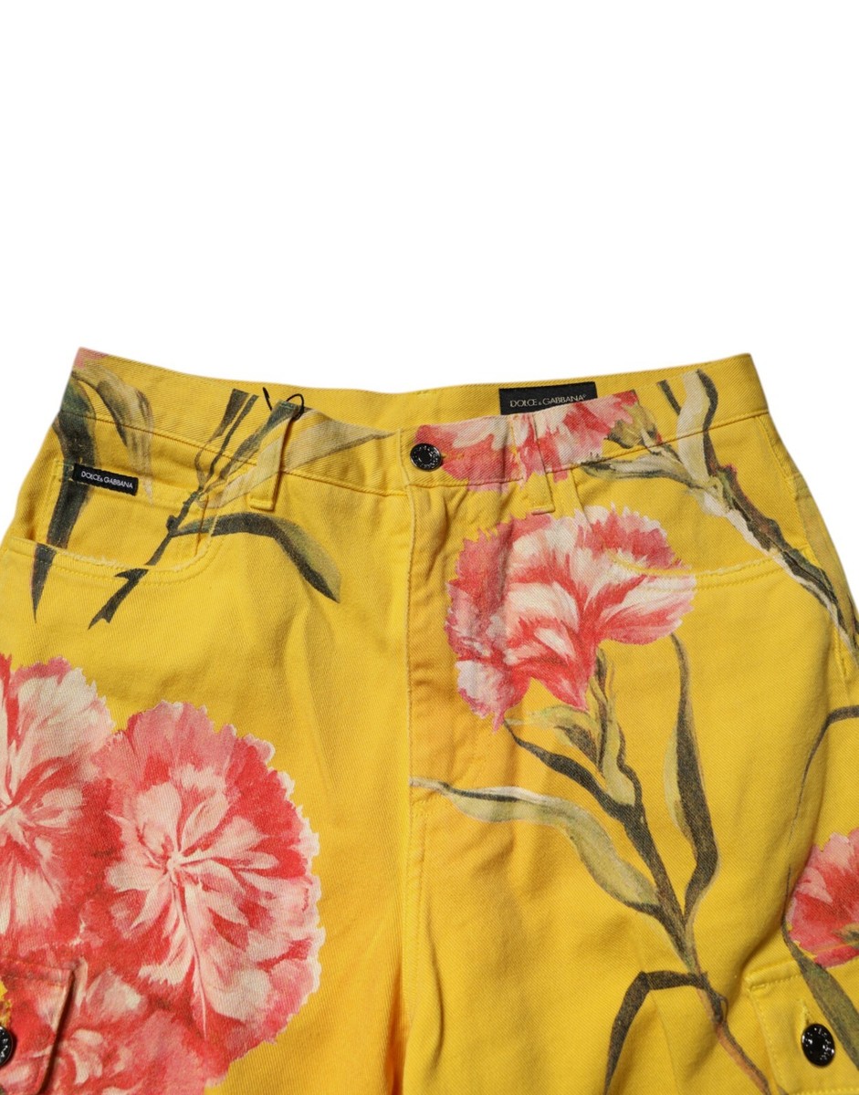 DOLCE & GABBANA Shorts Yellow Floral Cargo Denim Men Bermuda