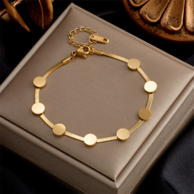 Women Jewelry 18K Gold Plated Stainless Steel Round Slice Bracelet Bangle B552