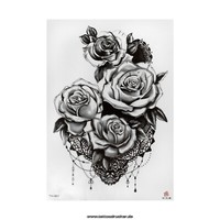 2 X Rosen Tattoo - Motiv In Schwarz - Temporary Body Tattoo - TH481 (2)