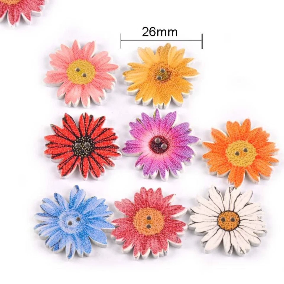 50PCS 2 Holes Flower-Shaped Wooden Button Daisy Sewing Button Clothing Sewing - Image 2 of 4