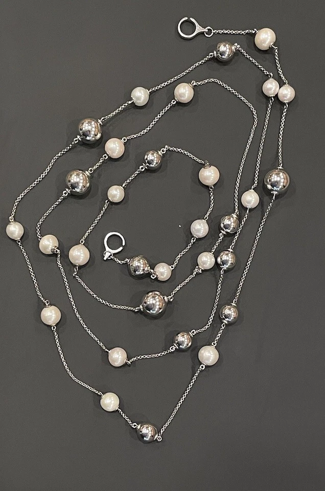 Collar de perlas de agua dulce y plata de ley 925 firmado por Georg Jensen - 54 pulgadas