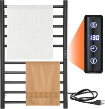 Stainless Steel 10-Bar Heated Towel Warmer Rack with Timer - Wall Mounted Black