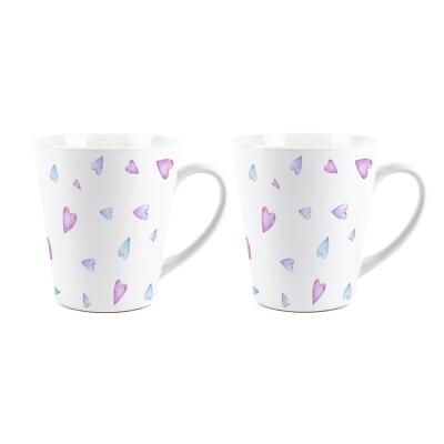 Blau & Rosa Herzen Latte Tassen - 2er Set Keramik Tassen Liebe Geschenke zum Valentinstag