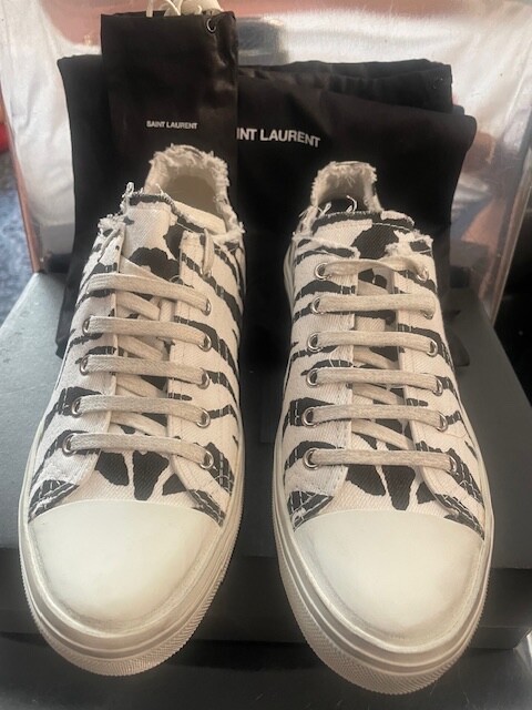 Sneakers basse stringate Saint Laurent Zebra tela invecchiata taglia 8 Eu 38