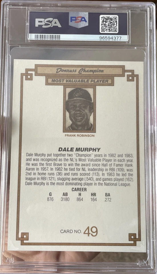 DALE MURPHY 1984 Donruss Champions #49 Atlanta Braves PSA 10 Jumbo Card ⚾️🪓🌟 - Image 2 of 2