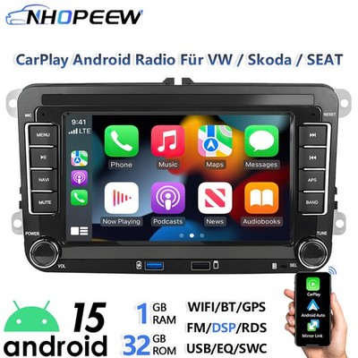 Android 15 Apple Carplay Autoradio FM GPS Navi Für VW Golf V 5 6 Passat Polo 6R
