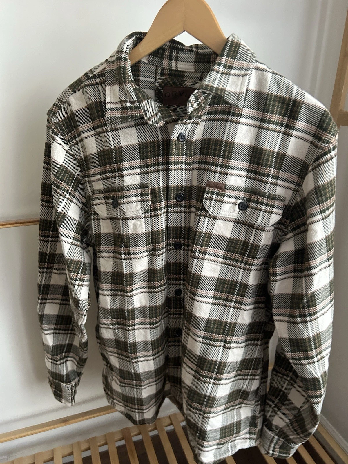 Orvis Men’s Thick Green Hunting Outdoor Flannel Shirt With Inside Pockets Size M