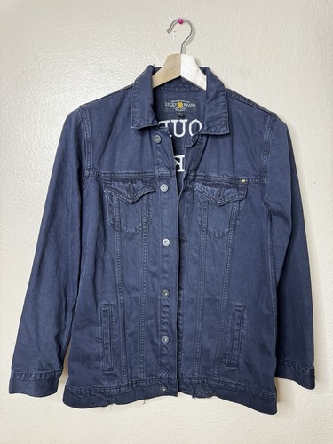 Lucky Brand Jacket Men's Medium Black Denim Distressed Trouble Maker Jacket