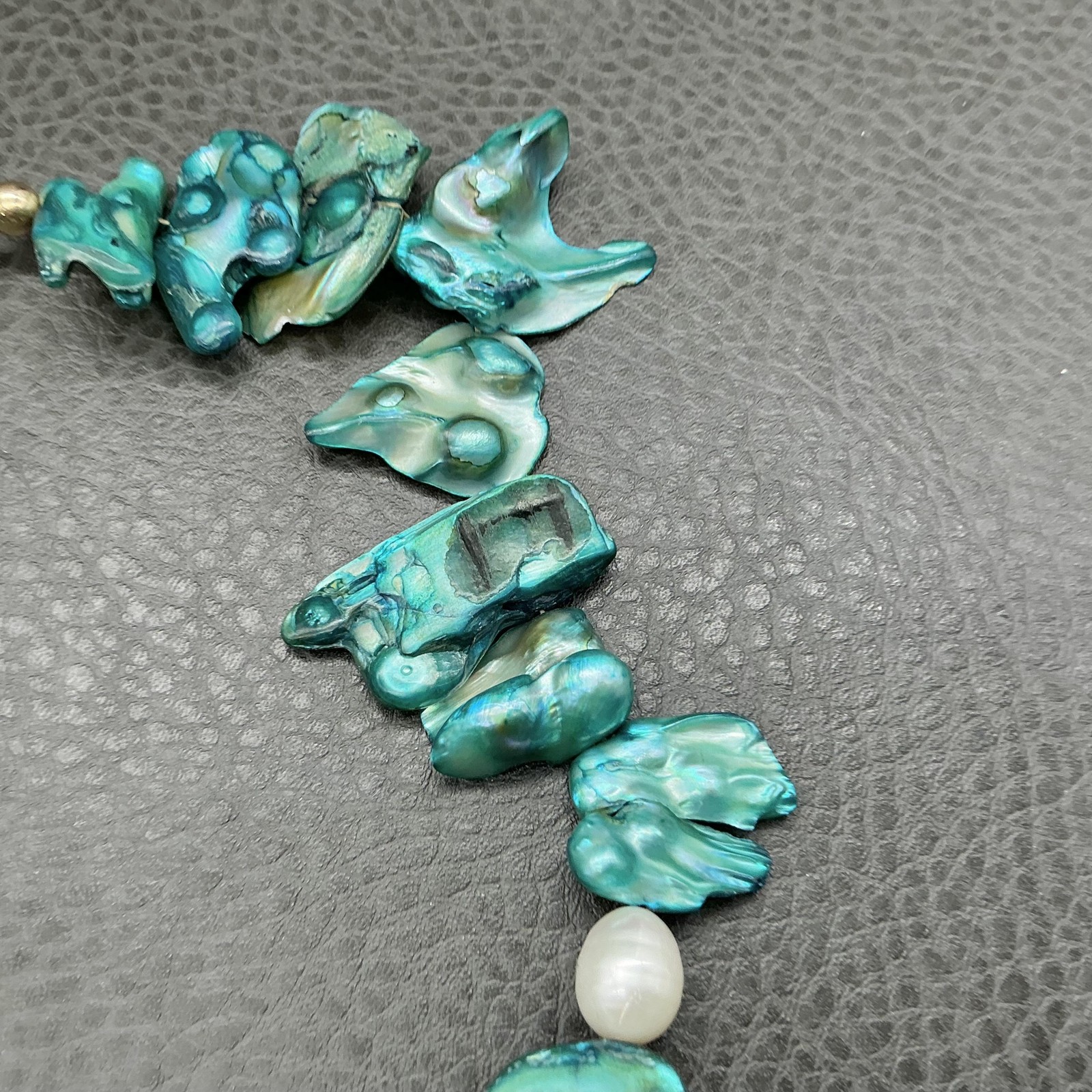 Blue Abalone Shell Pearl Beaded Statement Necklac… - image 5