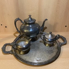 Silver On Copper 1970s Or Earlier Tea Pot 4 Piece Refer To Pictures Vintage