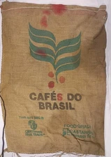Coffee Bean Cafe Do Brasil Burlap Bag- Save the Rain Forest ~ 28" x 37" #3