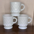 3 Vtg Anchor Hocking Fire King Kimberly Diamond White Milk Glass Cup Mug