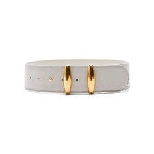 Altuzarra Women's Wide Leather Belt Ivory Gold Tone Buckle Size S 395 Luxury