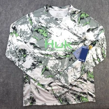 New Huk Fishing Shirt Small Pursuit Mossy Oak Gray Green Camo Long Sleeve Crew