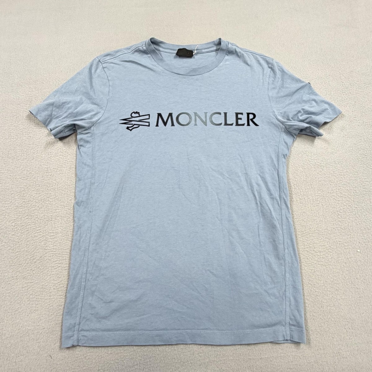 Moncler Shirt Mens Medium Blue Logo Graphic Luxury Designer Crew Neck Tee