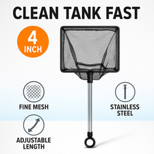 Aquarium Fish Net 4 Inch Fine Mesh with 9 to 24 Inch Adjustable Stainless Handle