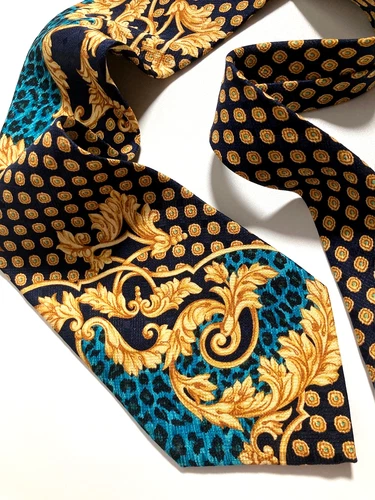 GIANNI VERSACE Vintage '92 Baroque Panther Leopard Tie Crest Italy Gold Black - product listing photo