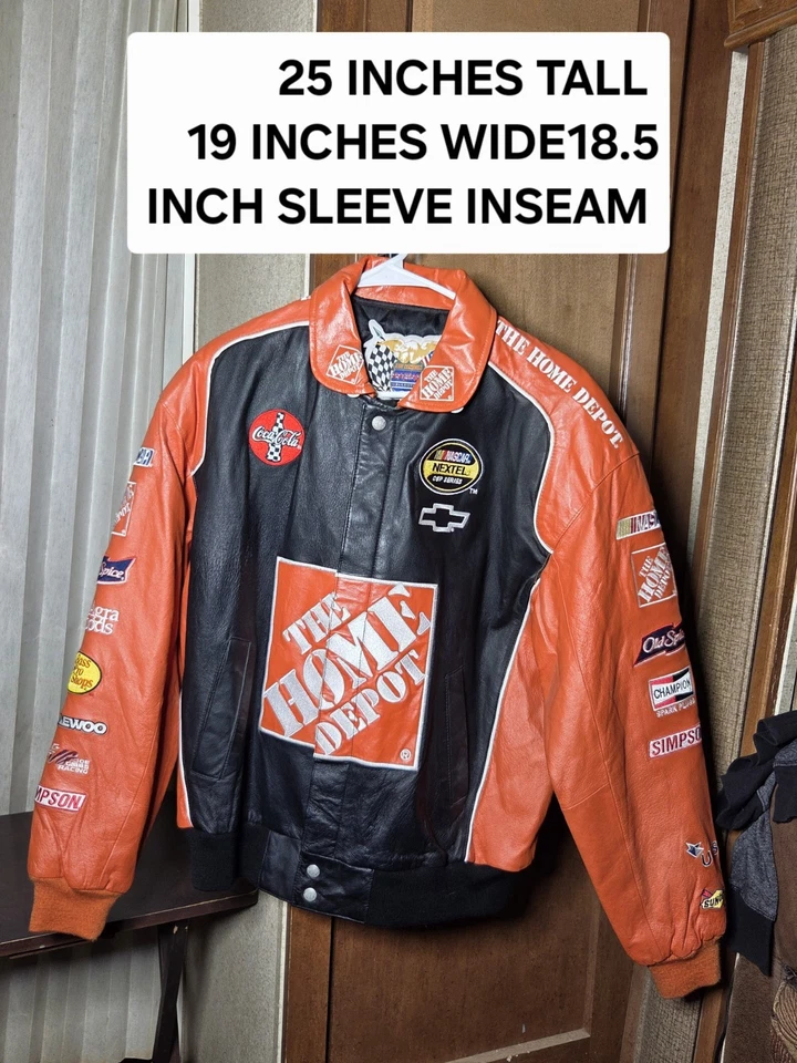 Sz S Vtg Jeff Hamilton Tony Stewart Nascar Home Depot Racing Leather Jacket - Image 2 of 4