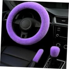 Fluffy Steering Wheel Cover 3pcs Set Plush Fuzzy Fur Steering Wheel Purple
