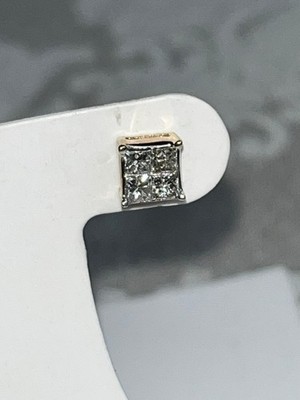 Einzelner (einer) Ohrring 10 K massiver Gelbgold Princess-Schliff Diamant Cluster 1 Karat