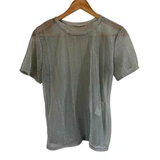 ZARA Trafaluc Sheer Metallic Sparkle Short Sleeve T Shirt Top Womens S M