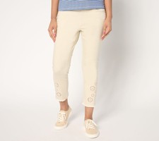 Belle by Kim Gravel Regular TripleLuxe Twill Eyelet Crop Jeans Sand Bar 2 New