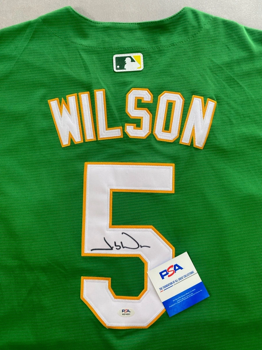 ATHLETICS- JACOB WILSON AUTOGRAPH GREEN #5 NIKE JERSEY PSA AQ14051