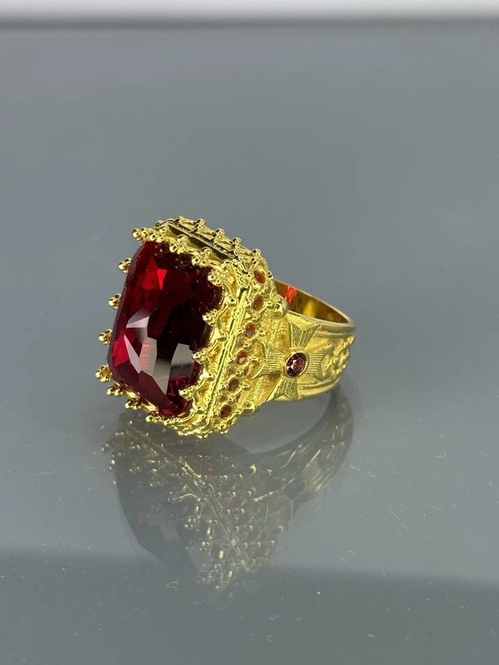 Ruby Sterling Silver Men’s Ring, Christian Royal King Design - Image 4 of 4