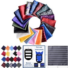20 Pack Men's Pocket Squares Assorted Colors Handkerchiefs Set Box